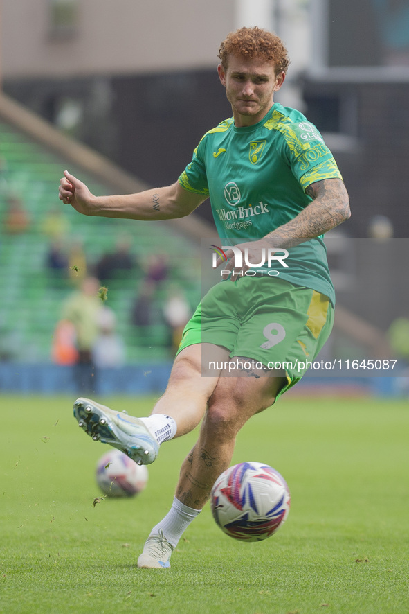 Josh Sargent of Norwich City warms up before the Sky Bet Championship match between Norwich City and Hull City at Carrow Road in Norwich, En...