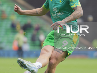 Josh Sargent of Norwich City warms up before the Sky Bet Championship match between Norwich City and Hull City at Carrow Road in Norwich, En...