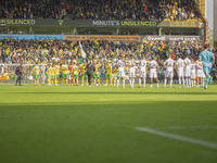 Norwich City and Hull City players participate in the one-minute unsilenced before the Sky Bet Championship match between Norwich City and H...