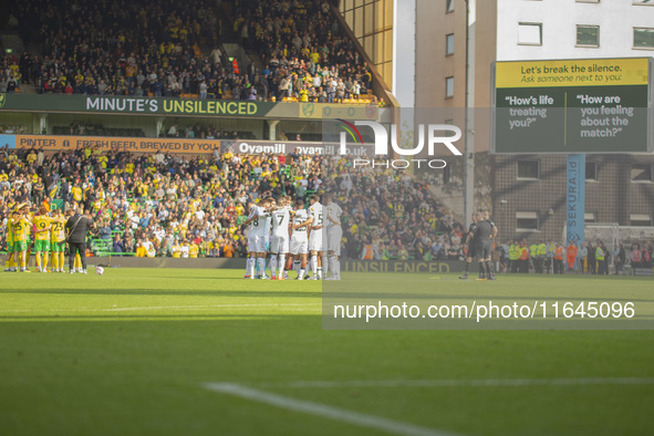 Norwich City and Hull City players participate in the one-minute unsilenced before the Sky Bet Championship match between Norwich City and H...