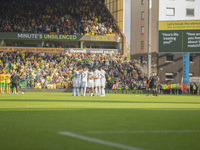 Norwich City and Hull City players participate in the one-minute unsilenced before the Sky Bet Championship match between Norwich City and H...