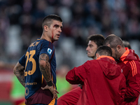 Gianluca Mancini of AS Roma is injured during the Serie A match between Monza and AS Roma at U-Power Stadium in Monza, Italy, on October 6,...