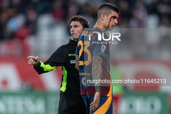 Gianluca Mancini of AS Roma is injured during the Serie A match between Monza and AS Roma at U-Power Stadium in Monza, Italy, on October 6,...