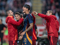 Gianluca Mancini of AS Roma participates in the Serie A match between Monza and AS Roma at U-Power Stadium in Monza, Italy, on October 6, 20...