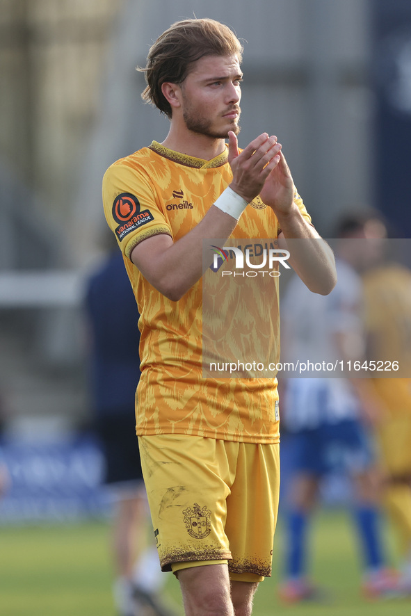 Lewis Simper of Sutton United participates in the Vanarama National League match between Hartlepool United and Sutton United at Victoria Par...