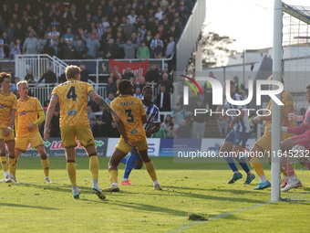 Mani Dieseruvwe of Hartlepool United scores their fourth goal during the Vanarama National League match between Hartlepool United and Sutton...