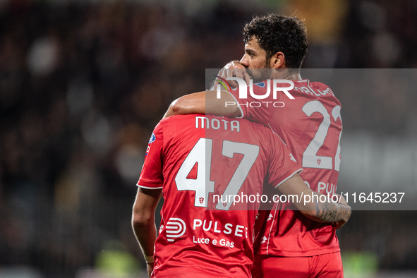 Dani Mota of AC Monza celebrates the goal with his teammate Pablo Mari during the Serie A match between Monza and AS Roma at U-Power Stadium...