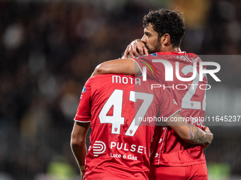 Dani Mota of AC Monza celebrates the goal with his teammate Pablo Mari during the Serie A match between Monza and AS Roma at U-Power Stadium...