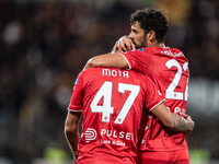 Dani Mota of AC Monza celebrates the goal with his teammate Pablo Mari during the Serie A match between Monza and AS Roma at U-Power Stadium...