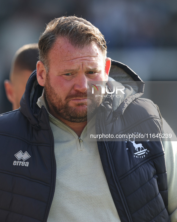 Hartlepool manager Darren Sarll is present during the Vanarama National League match between Hartlepool United and Sutton United at Victoria...