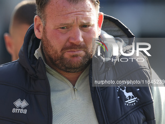 Hartlepool manager Darren Sarll is present during the Vanarama National League match between Hartlepool United and Sutton United at Victoria...