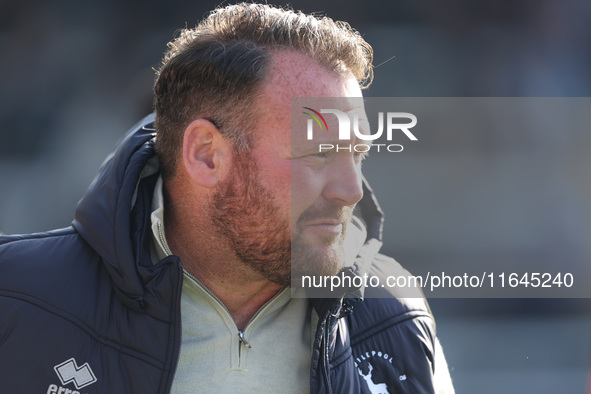 Hartlepool manager Darren Sarll is present during the Vanarama National League match between Hartlepool United and Sutton United at Victoria...