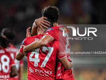 Dani Mota of AC Monza celebrates the goal with his teammate Pablo Mari during the Serie A match between Monza and AS Roma at U-Power Stadium...