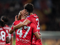 Dani Mota of AC Monza celebrates the goal with his teammate Pablo Mari during the Serie A match between Monza and AS Roma at U-Power Stadium...