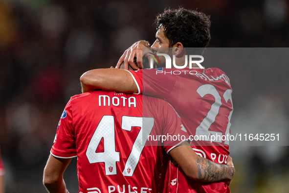 Dani Mota of AC Monza celebrates the goal with his teammate Pablo Mari during the Serie A match between Monza and AS Roma at U-Power Stadium...