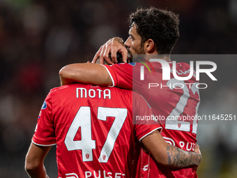 Dani Mota of AC Monza celebrates the goal with his teammate Pablo Mari during the Serie A match between Monza and AS Roma at U-Power Stadium...