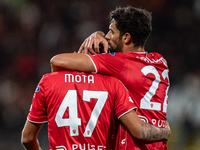 Dani Mota of AC Monza celebrates the goal with his teammate Pablo Mari during the Serie A match between Monza and AS Roma at U-Power Stadium...