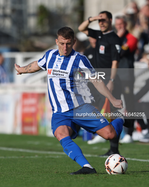 David Ferguson of Hartlepool United participates in the Vanarama National League match between Hartlepool United and Sutton United at Victor...