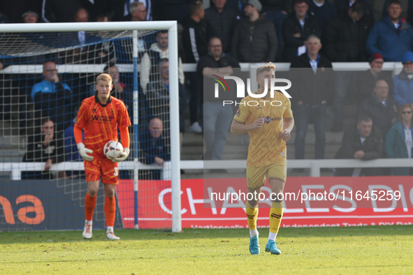 Will Davies of Sutton United and Brad Young of Hartlepool United participate in the Vanarama National League match between Hartlepool United...