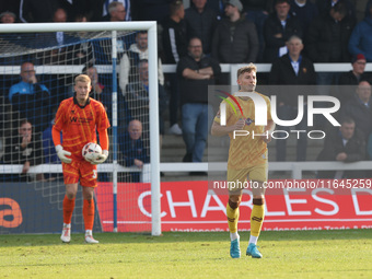 Will Davies of Sutton United and Brad Young of Hartlepool United participate in the Vanarama National League match between Hartlepool United...