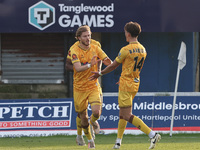 Lewis Simper of Sutton United celebrates after scoring their third goal during the Vanarama National League match between Hartlepool United...