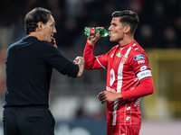 Alessandro Nesta, head coach of AC Monza, speaks with Matteo Pessina after Monza scores a goal during the Serie A match between Monza and AS...