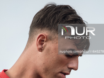 Daniel Maldini of AC Monza warms up before the Serie A match between Monza and AS Roma at U-Power Stadium in Monza, Italy, on October 6, 202...