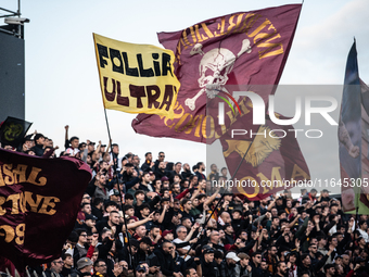 AS Roma fans attend the Serie A match between Monza and AS Roma at U-Power Stadium in Monza, Italy, on October 6, 2024. (