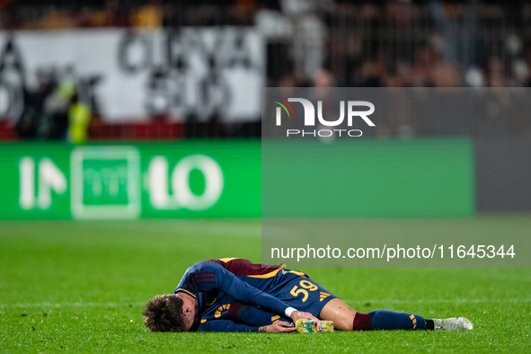 Nicola Zalewski of AS Roma plays during the Serie A match between AC Monza and AS Roma at U-Power Stadium in Monza, Italy, on October 6, 202...