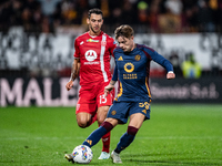 Nicola Zalewski of AS Roma plays during the Serie A match between Monza and AS Roma at U-Power Stadium in Monza, Italy, on October 6, 2024....