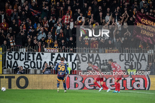 AS Roma fans attend the Serie A match between Monza and AS Roma at U-Power Stadium in Monza, Italy, on October 6, 2024. 