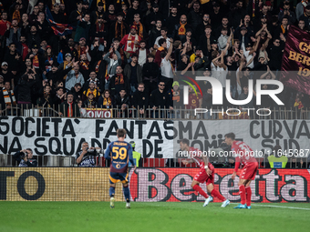 AS Roma fans attend the Serie A match between Monza and AS Roma at U-Power Stadium in Monza, Italy, on October 6, 2024. (