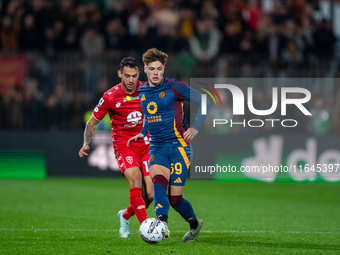 Nicola Zalewski of AS Roma plays during the Serie A match between Monza and AS Roma at U-Power Stadium in Monza, Italy, on October 6, 2024....