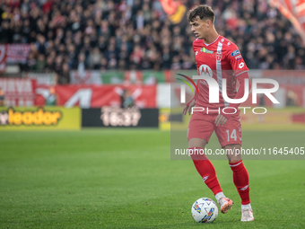 Daniel Maldini of AC Monza plays during the Serie A match between Monza and AS Roma at U-Power Stadium in Monza, Italy, on October 6, 2024....