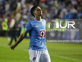 Lorenzo Faravelli #8 of Cruz Azul celebrates after scoring a goal during the 11th round match of the Torneo de Apertura 2024 as part of the...