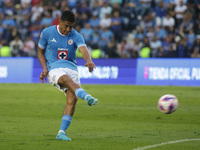 Luis Romo #27 of Cruz Azul shoots the ball during the 11th round match of the Torneo de Apertura 2024 as part of the Liga MX between Club Ne...