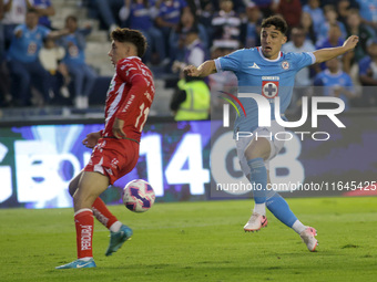 Lorenzo Faravelli #8 of Cruz Azul shoots the ball during the 11th round match of the Torneo de Apertura 2024 as part of the Liga MX between...