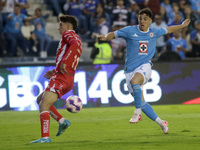 Lorenzo Faravelli #8 of Cruz Azul shoots the ball during the 11th round match of the Torneo de Apertura 2024 as part of the Liga MX between...