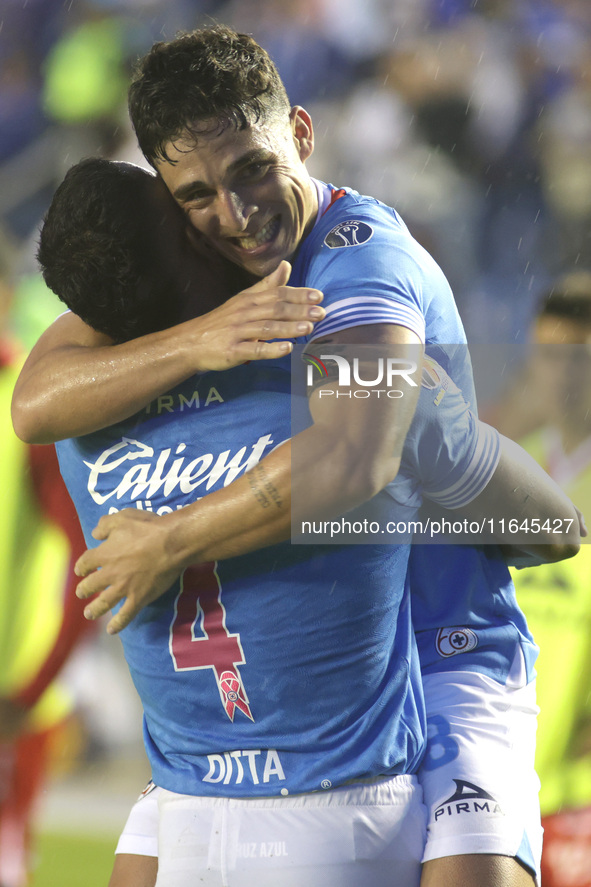 Lorenzo Faravelli #8 of Cruz Azul celebrates after scoring a goal during the 11th round match of the Torneo de Apertura 2024 as part of the...