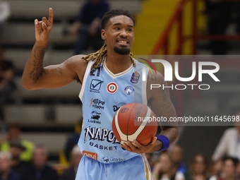 Charles Manning Jr of Napoli plays during the Italy Basket Serie A match between Napoli Basket and Pallacanestro Trieste at Fruit Village Ar...