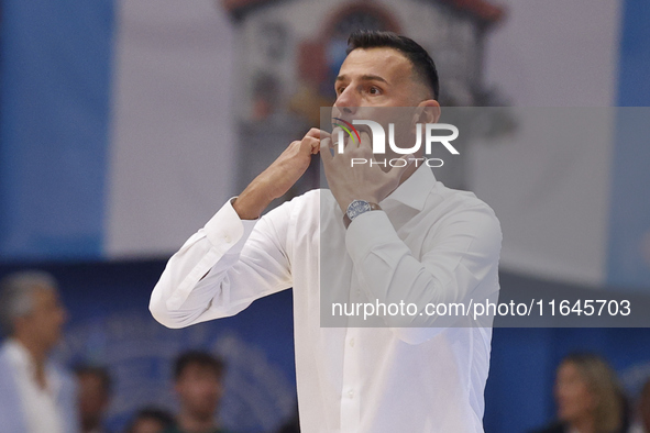 Igor Milicic, coach of Napoli, is in action during the Italy Basket Serie A match between Napoli Basket and Pallacanestro Trieste at Fruit V...