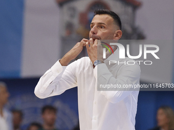 Igor Milicic, coach of Napoli, is in action during the Italy Basket Serie A match between Napoli Basket and Pallacanestro Trieste at Fruit V...