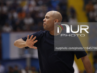 Trieste's coach Jamion Christian is in action during the Italy Basket Serie A match between Napoli Basket and Pallacanestro Trieste at Fruit...