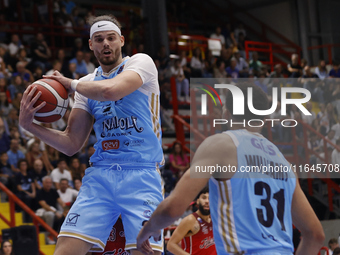 Napoli's Leonardo Tote plays during the Italy Basket Serie A match between Napoli Basket and Pallacanestro Trieste at Fruit Village Arena in...