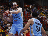 Napoli's Leonardo Tote plays during the Italy Basket Serie A match between Napoli Basket and Pallacanestro Trieste at Fruit Village Arena in...