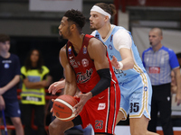 Jeff Brooks of Trieste and Leonardo Tote of Napoli are in action during the Italy Basket Serie A match between Napoli Basket and Pallacanest...