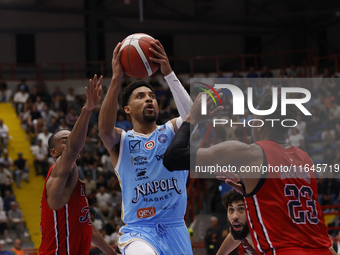 Zach Copeland of Napoli plays during the Italy Basket Serie A match between Napoli Basket and Pallacanestro Trieste at Fruit Village Arena i...