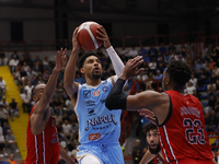 Zach Copeland of Napoli plays during the Italy Basket Serie A match between Napoli Basket and Pallacanestro Trieste at Fruit Village Arena i...