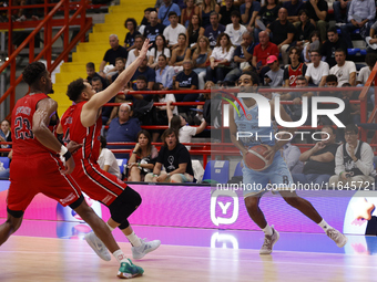 Andriu Tomas Woldetensae of Napoli plays during the Italy Basket Serie A match between Napoli Basket and Pallacanestro Trieste at Fruit Vill...