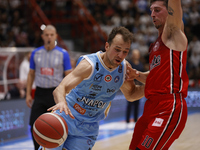 Kevin Pangos of Napoli plays during the Italy Basket Serie A match between Napoli Basket and Pallacanestro Trieste at Fruit Village Arena in...